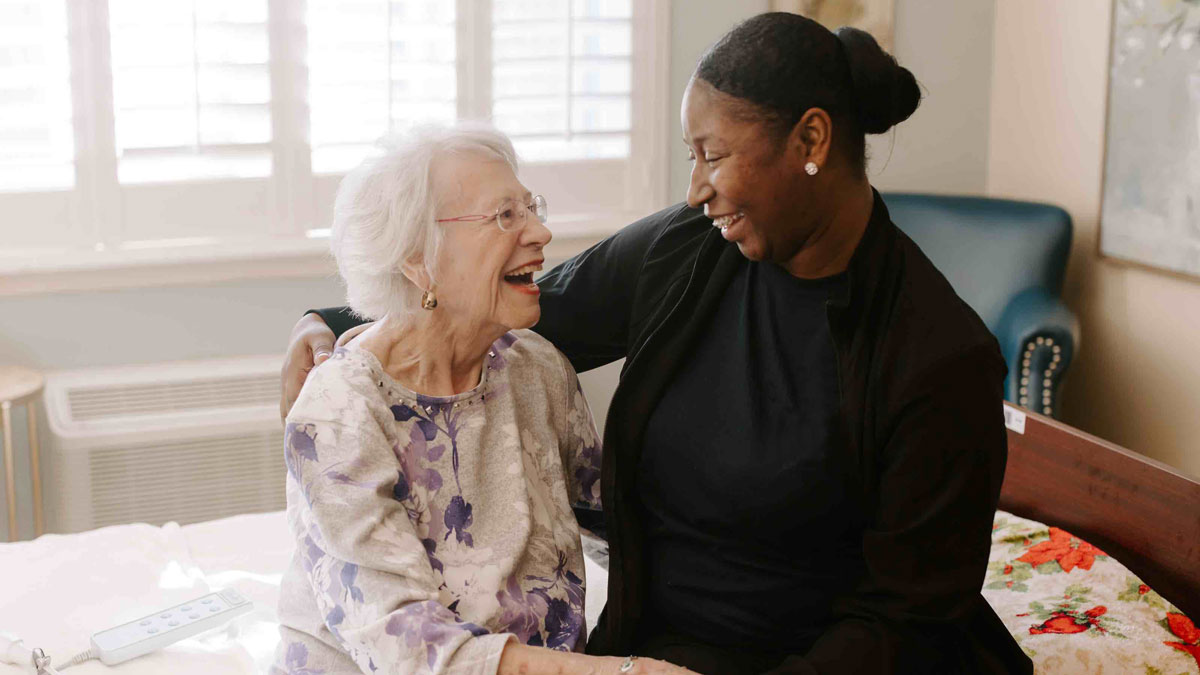 Patient with Staff Member at Pleasant Valley Rehabilitation and Nursing Center